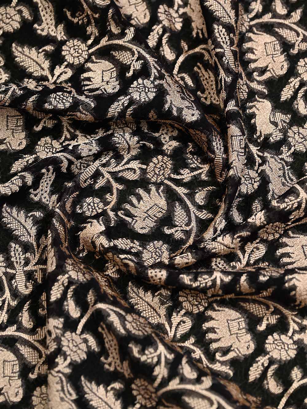 Black Shikargah Khaddi Georgette Handloom Banarasi Saree - Sacred Weaves