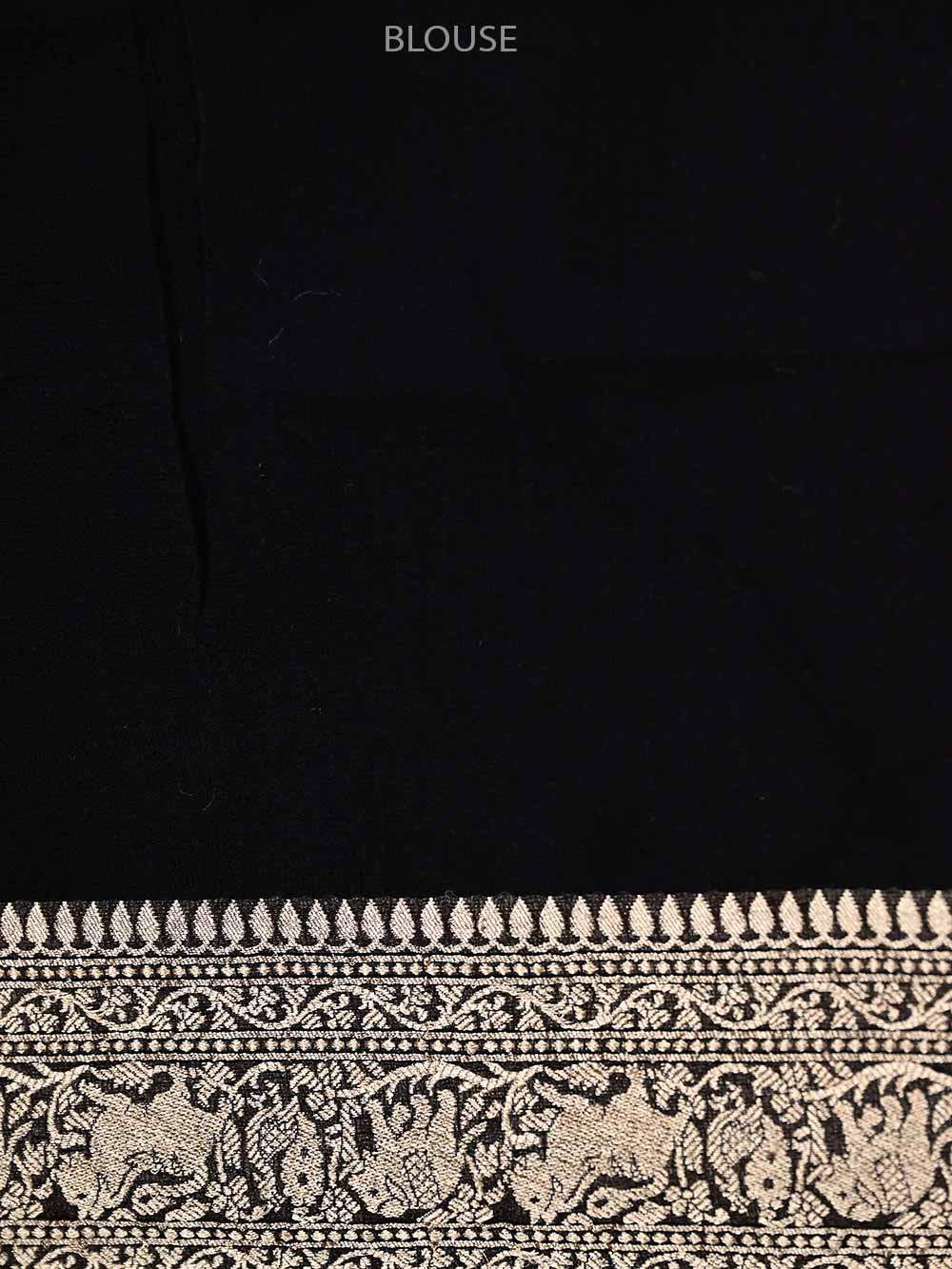 Black Shikargah Khaddi Georgette Handloom Banarasi Saree - Sacred Weaves