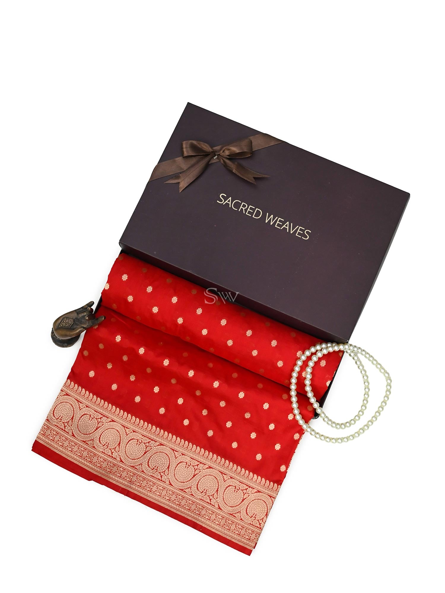 Red Konia Katan Silk Handloom Banarasi Dupatta - Gift Box - Sacred Weaves