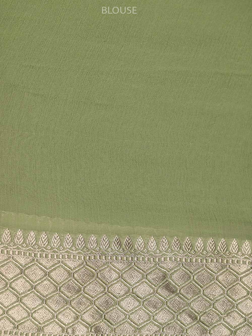 Pista Green Khaddi Georgette Handloom Banarasi Saree - Sacred Weaves