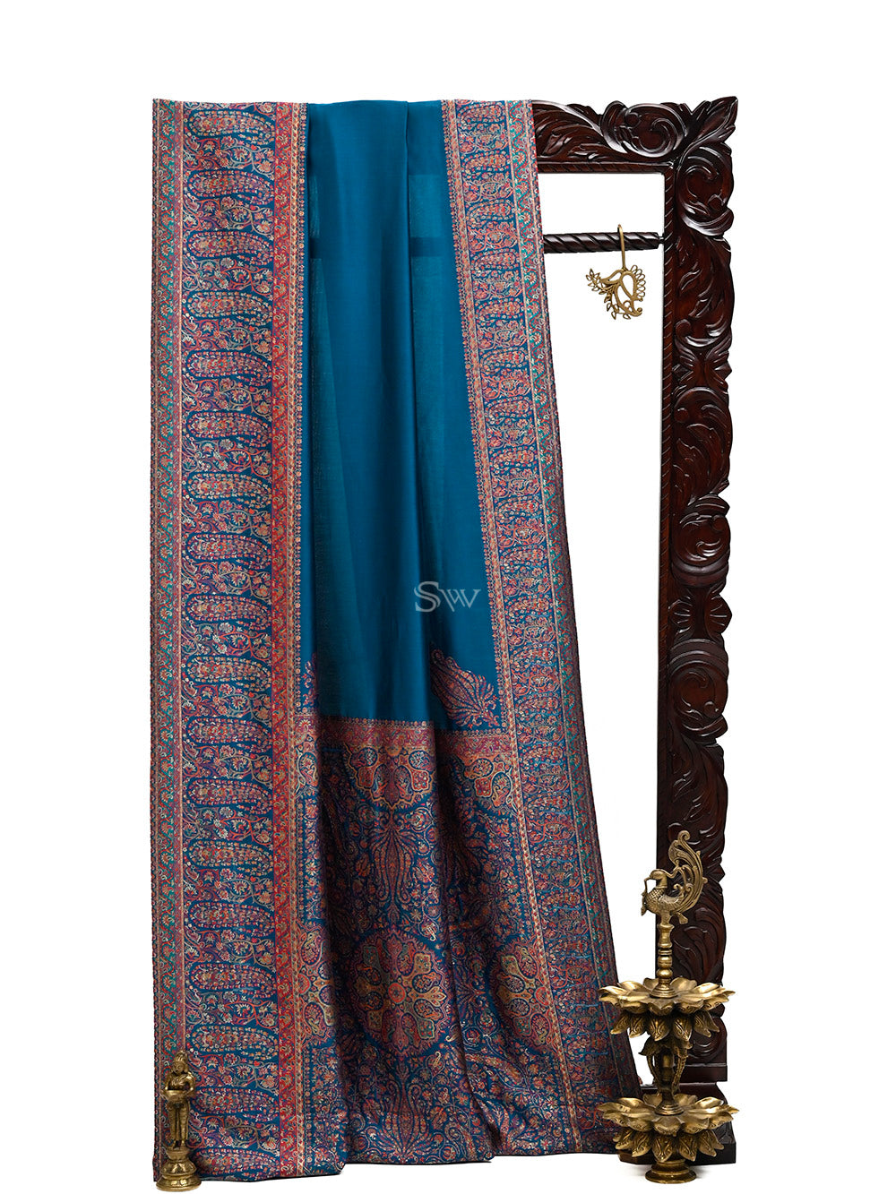 Midnight Blue Pashmina Moonga Silk Handloom Banarasi Saree - Sacred Weaves