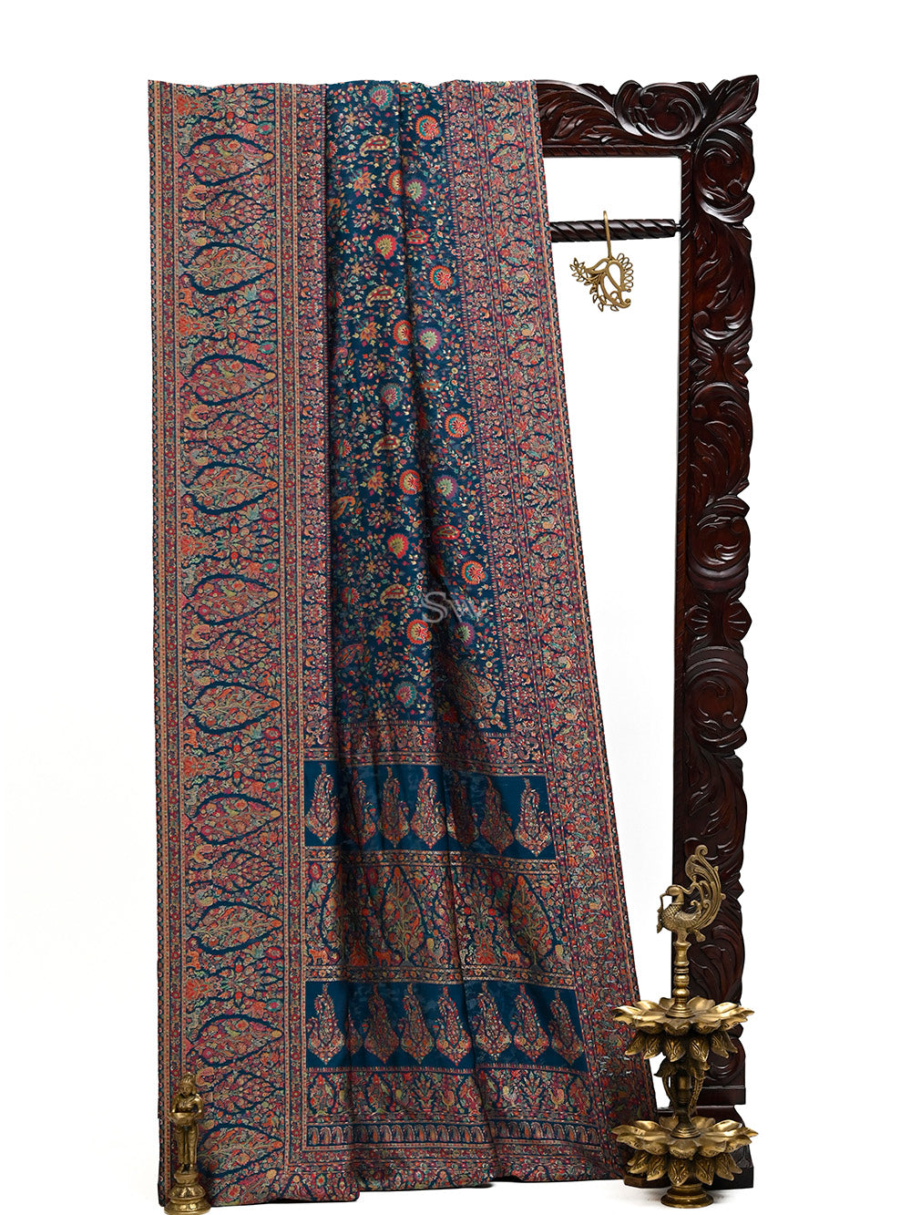 Midnight Blue Pashmina Moonga Silk Handloom Banarasi Saree - Sacred Weaves