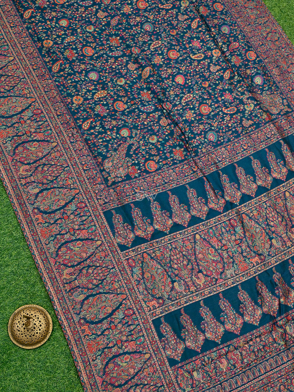 Midnight Blue Pashmina Moonga Silk Handloom Banarasi Saree - Sacred Weaves