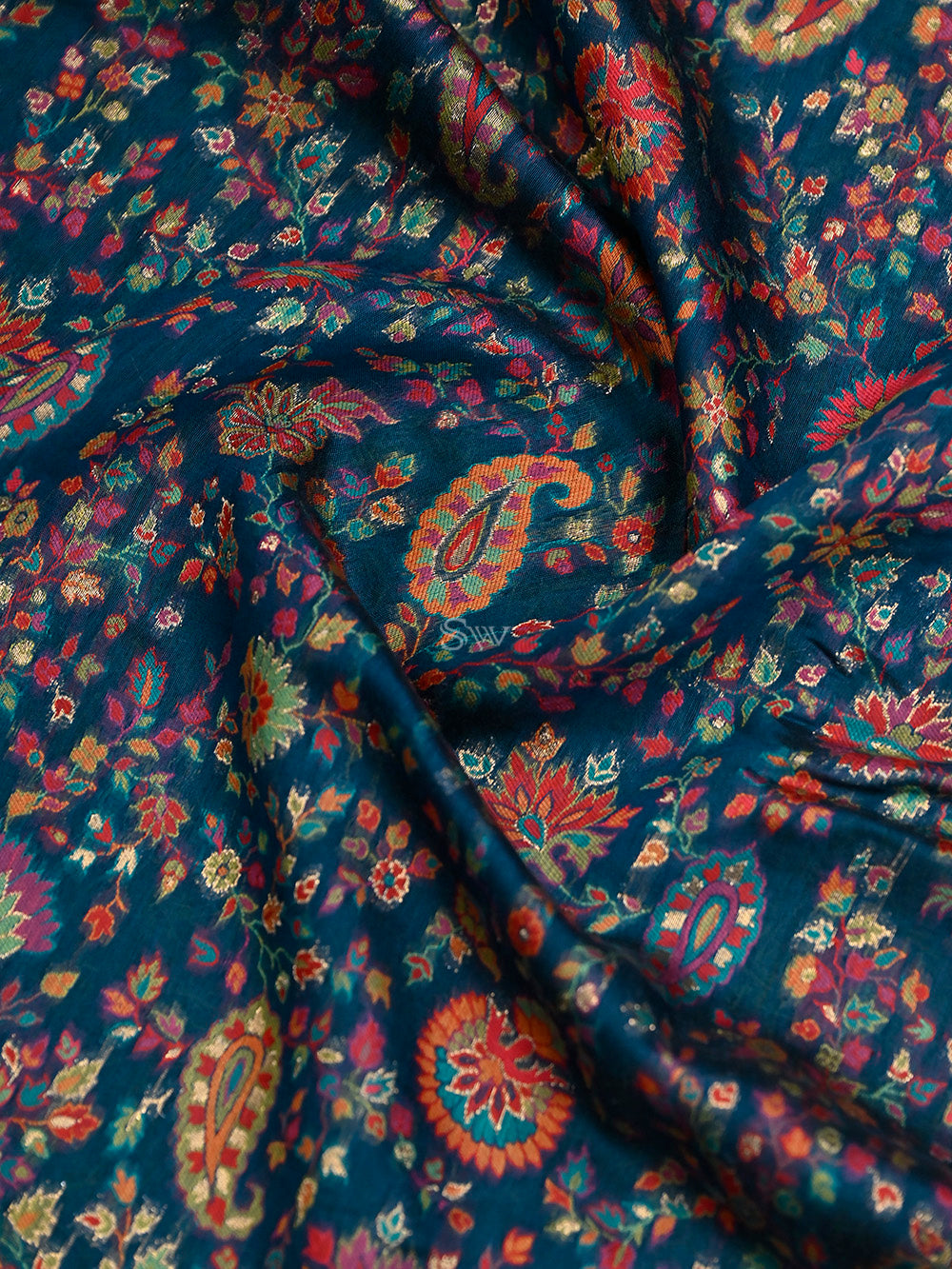 Midnight Blue Pashmina Moonga Silk Handloom Banarasi Saree - Sacred Weaves