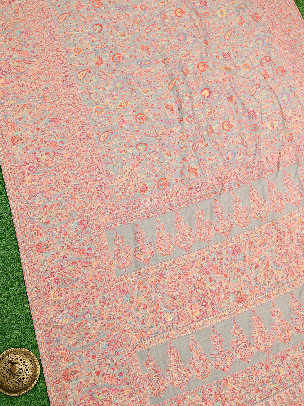 Beige Pashmina Moonga Silk Handloom Banarasi Saree - Sacred Weaves