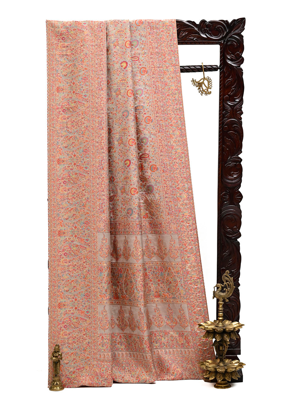 Beige Pashmina Moonga Silk Handloom Banarasi Saree - Sacred Weaves