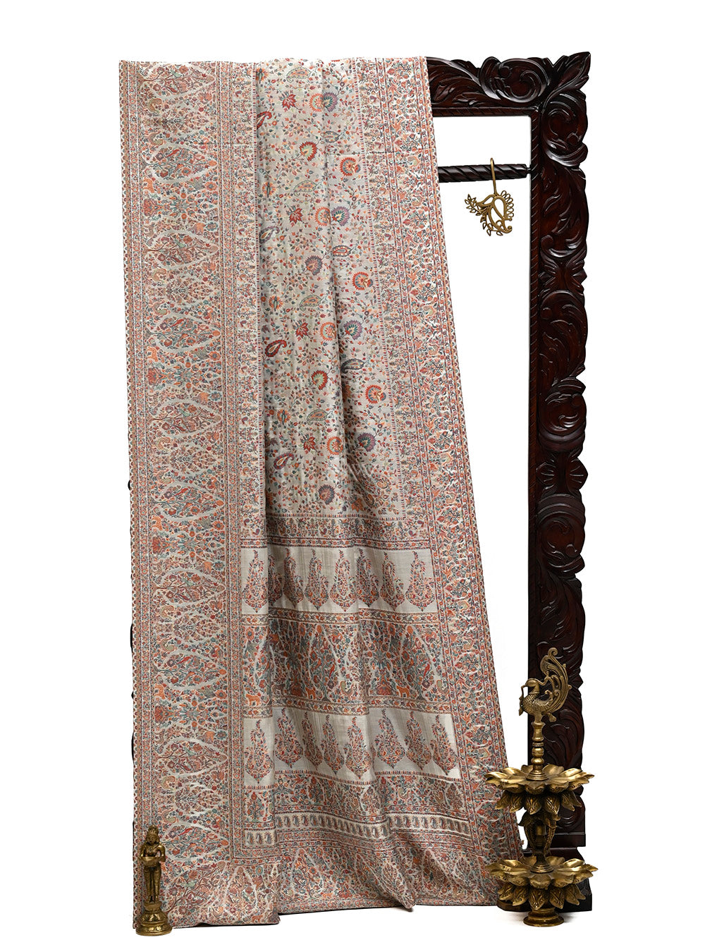 Beige Pashmina Moonga Silk Handloom Banarasi Saree - Sacred Weaves