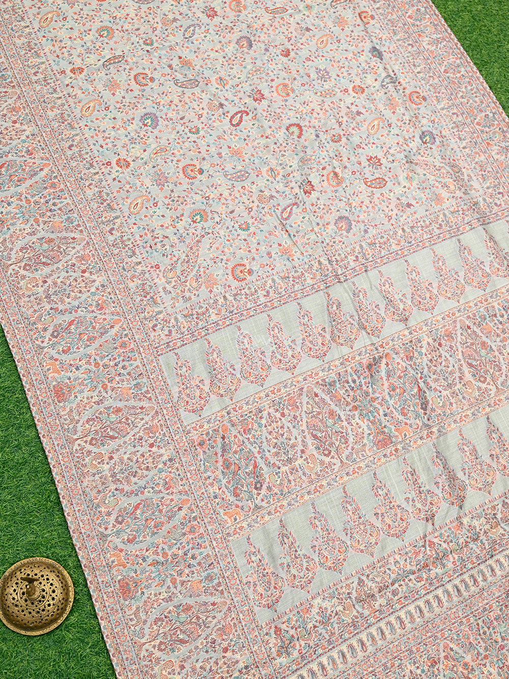 Beige Pashmina Moonga Silk Handloom Banarasi Saree - Sacred Weaves