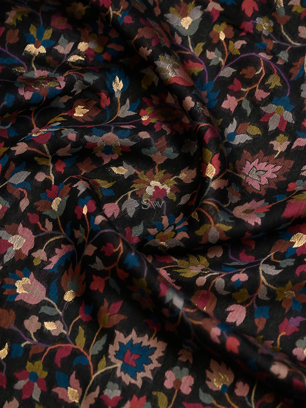 Black Pashmina Moonga Silk Handloom Banarasi Saree - Sacred Weaves