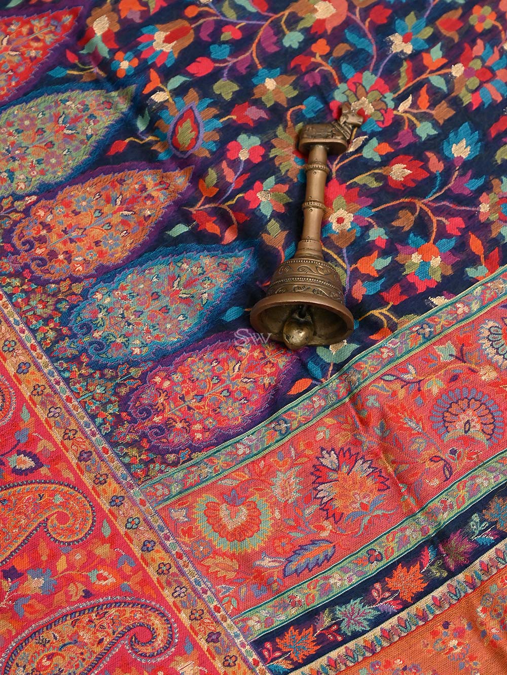 Navy Blue Pashmina Moonga Silk Handloom Banarasi Saree - Sacred Weaves
