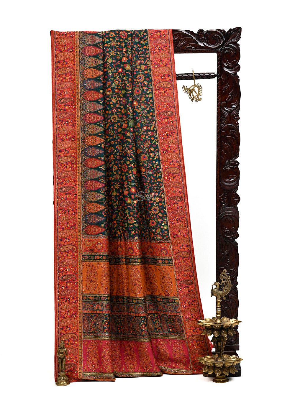 Bottle Green Pashmina Moonga Silk Handloom Banarasi Saree - Sacred Weaves