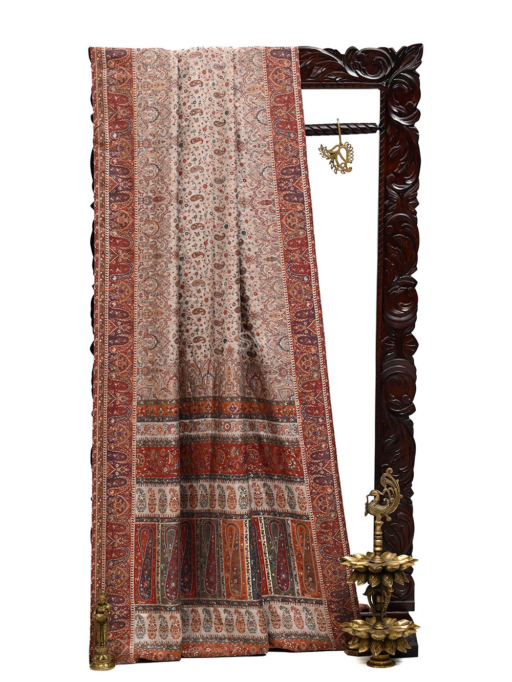 Beige Pashmina Moonga Silk Handloom Banarasi Saree - Sacred Weaves