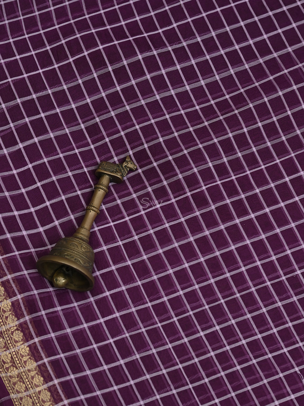 Purple Check Organza Handloom Banarasi Saree - Sacred Weaves