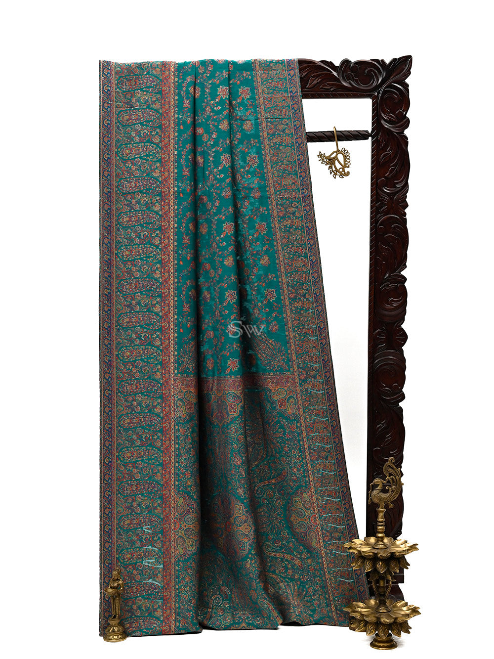 Teal Green Pashmina Moonga Silk Handloom Banarasi Saree - Sacred Weaves