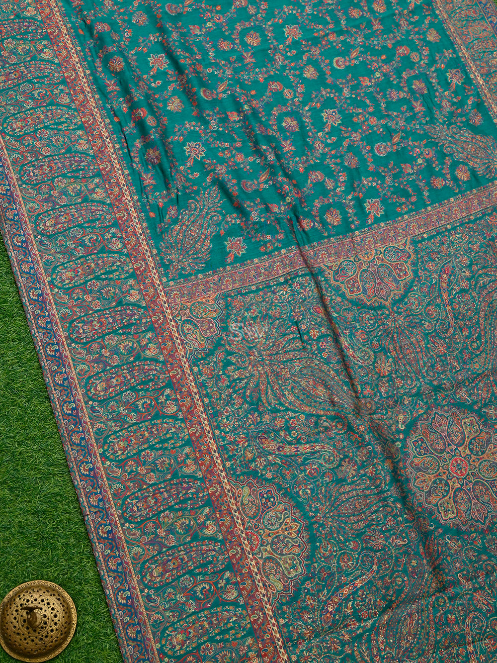 Teal Green Pashmina Moonga Silk Handloom Banarasi Saree - Sacred Weaves