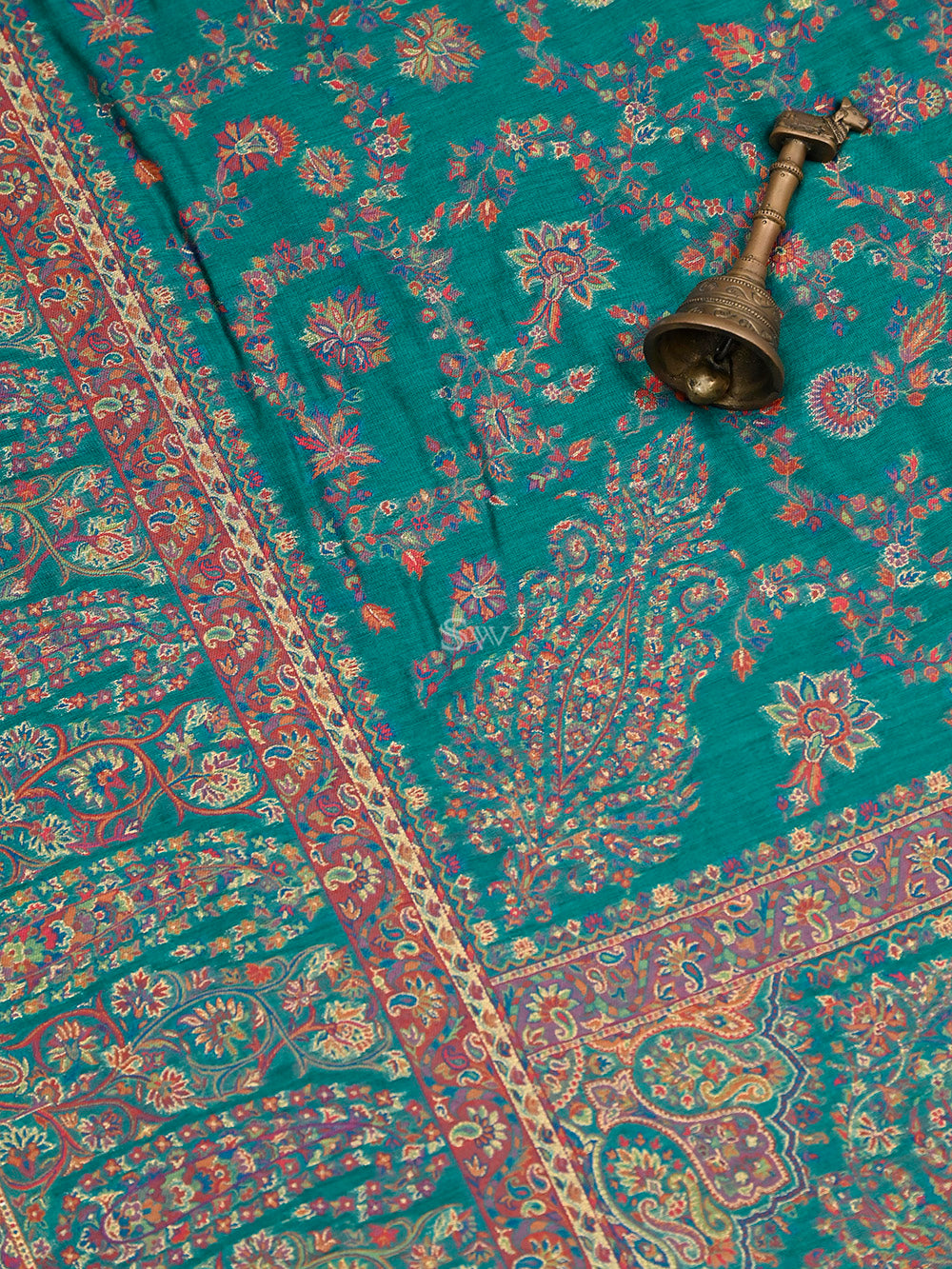 Teal Green Pashmina Moonga Silk Handloom Banarasi Saree - Sacred Weaves