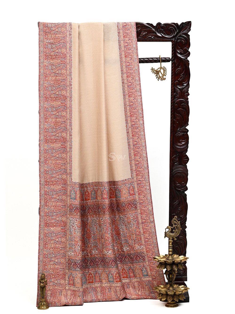 Beige Pashmina Moonga Silk Handloom Banarasi Saree - Sacred Weaves