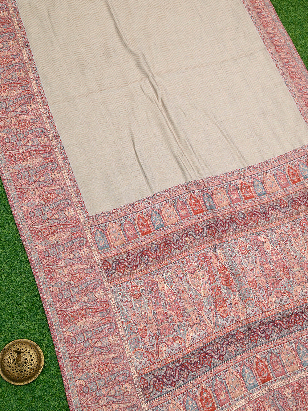 Beige Pashmina Moonga Silk Handloom Banarasi Saree - Sacred Weaves