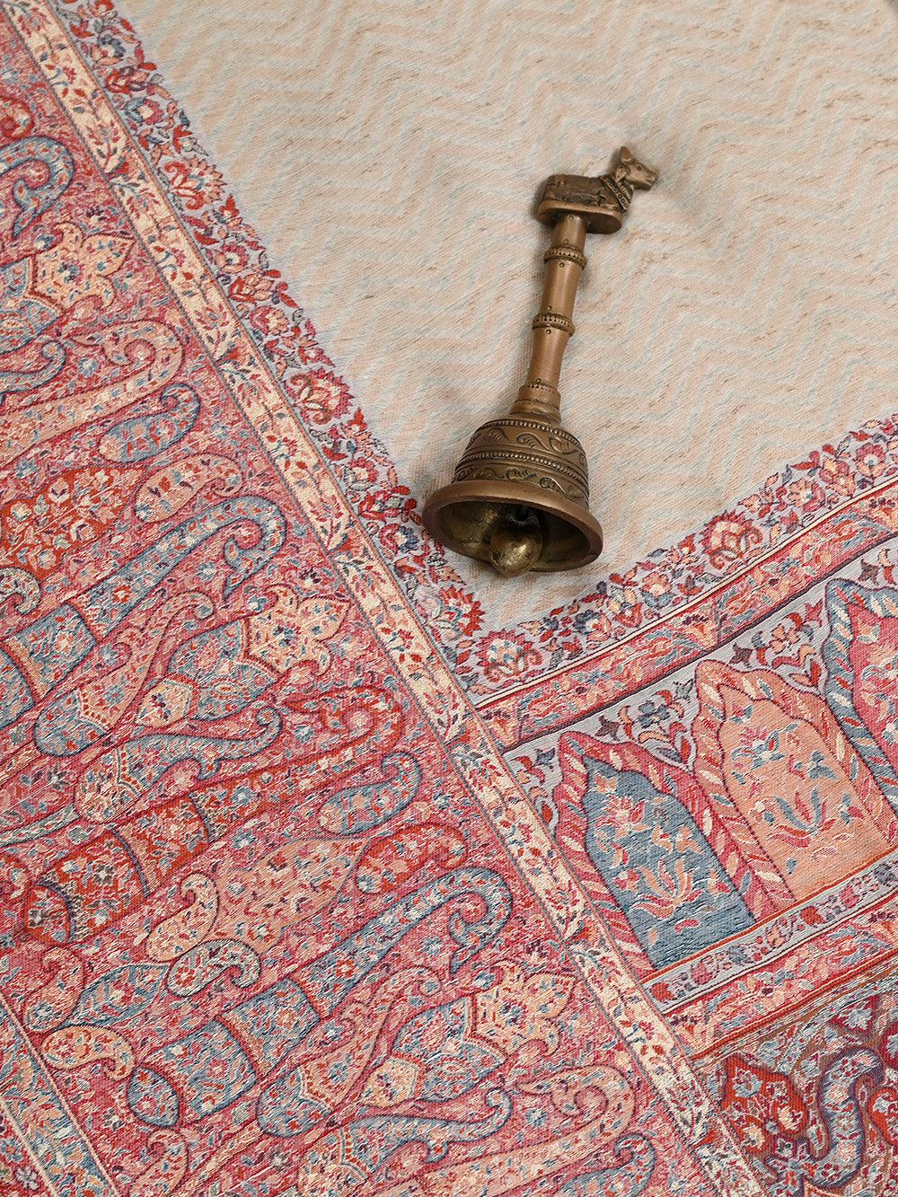 Beige Pashmina Moonga Silk Handloom Banarasi Saree - Sacred Weaves