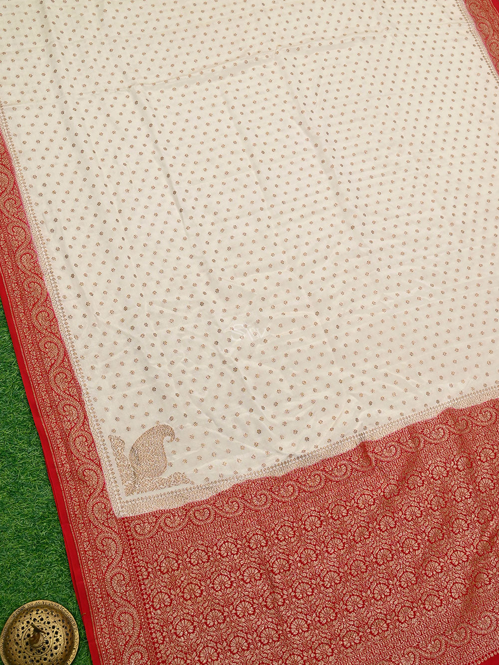 Off-White Konia Crepe Silk Booti Handloom Banarasi Saree - Sacred Weaves