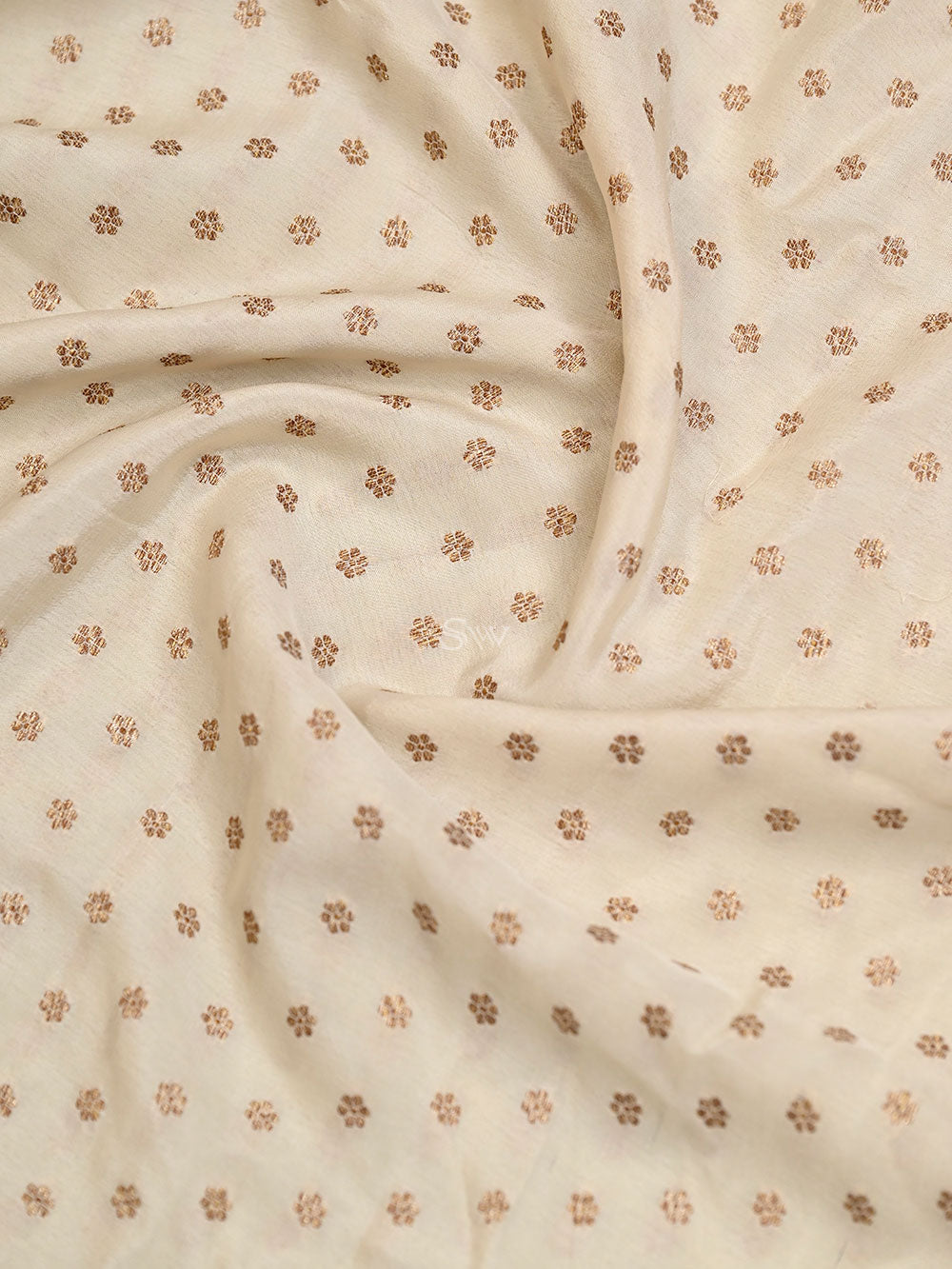 Off-White Konia Crepe Silk Booti Handloom Banarasi Saree - Sacred Weaves