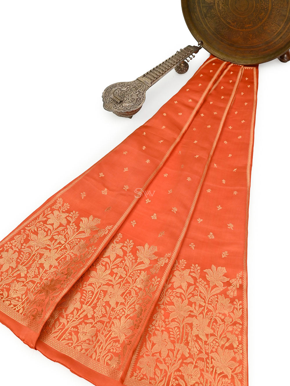 Rust Satin Silk Handloom Banarasi Lehenga