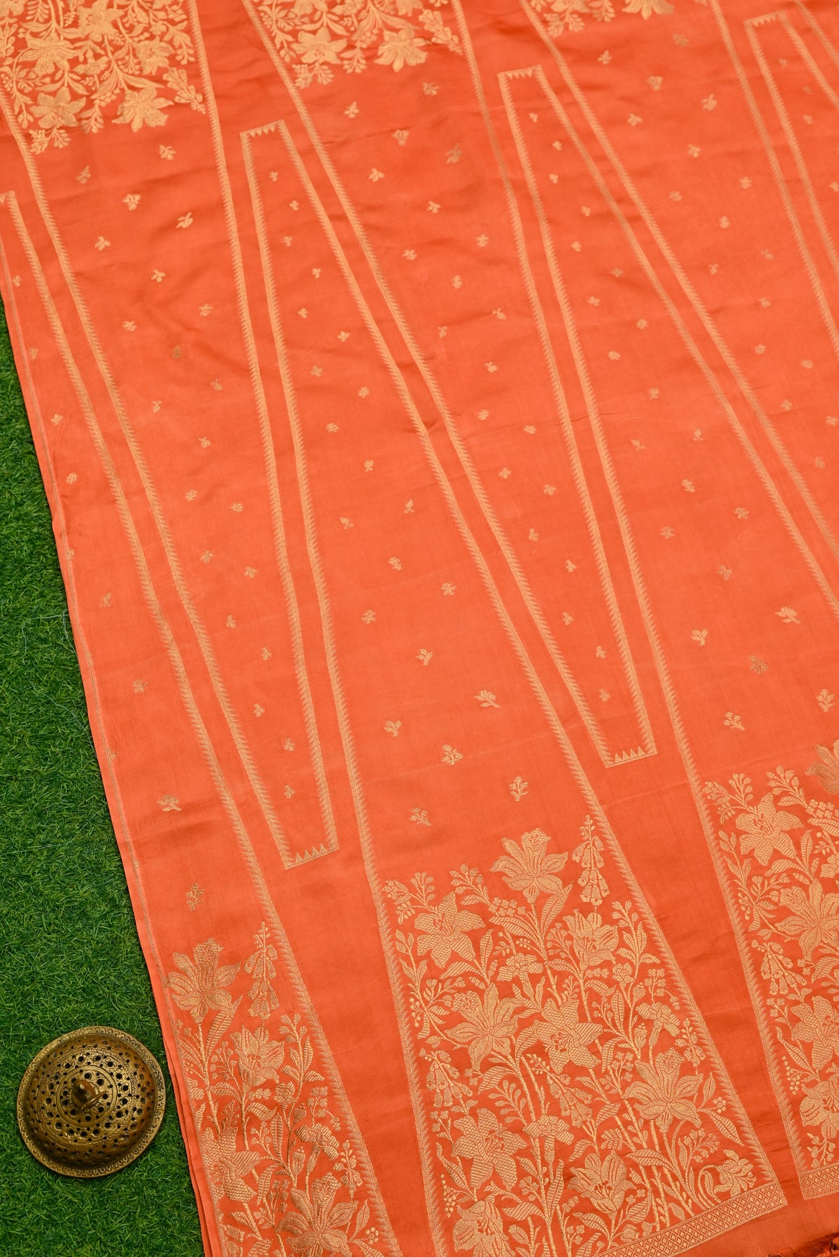 Rust Satin Silk Handloom Banarasi Lehenga