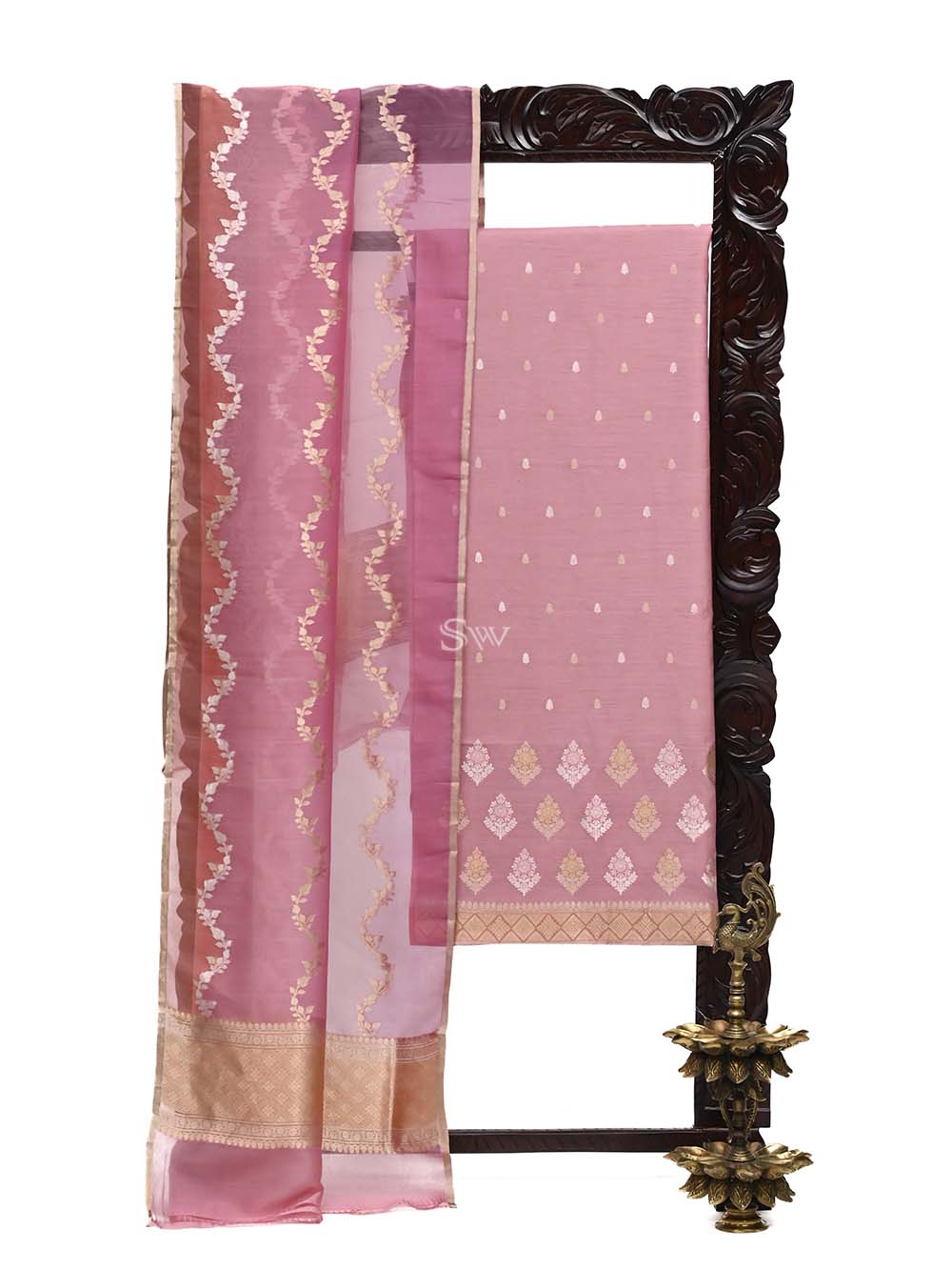 Pink Moonga Tussar Silk Handloom Banarasi Suit - Sacred Weaves