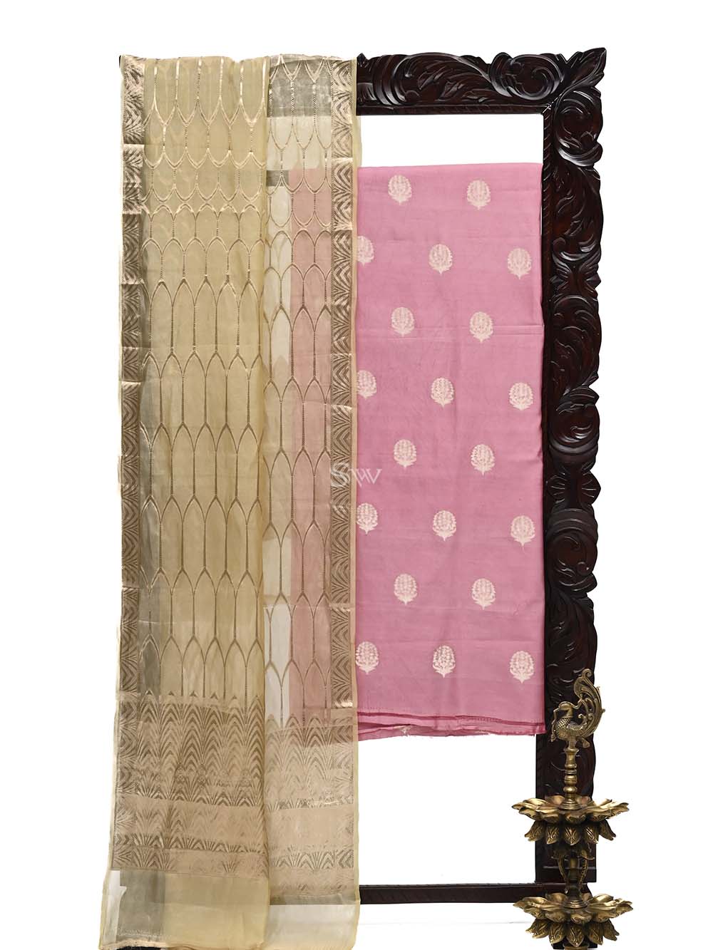 Pink Chiniya Silk Handloom Banarasi Suit - Sacred Weaves