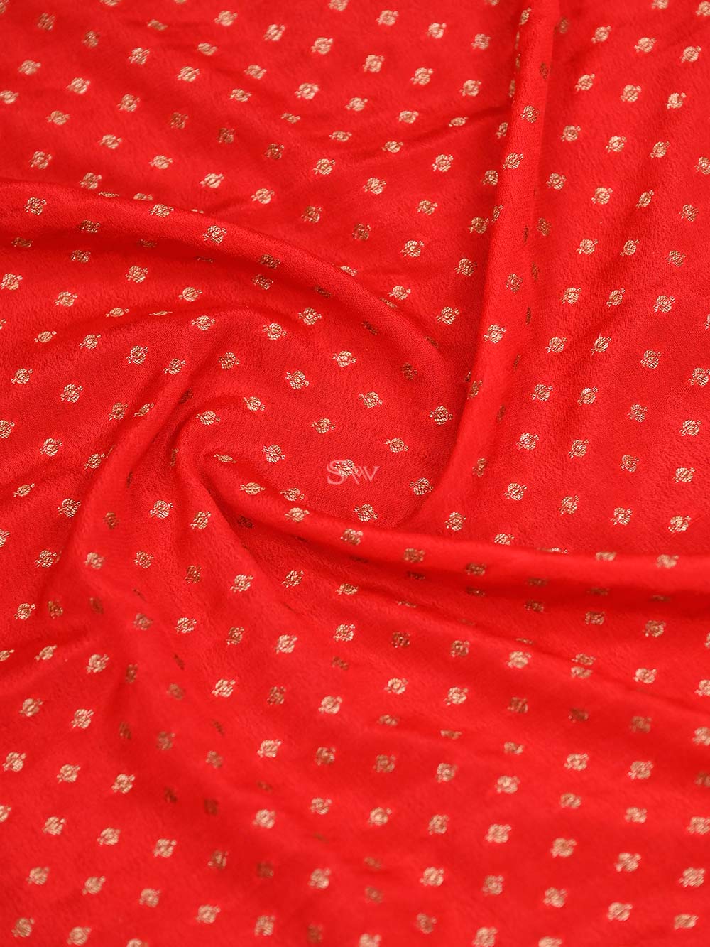 Red Crepe Silk Booti Handloom Banarasi Saree - Sacred Weaves