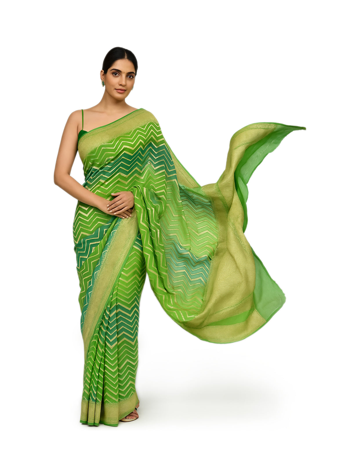 Green Rangkat Khaddi Georgette Handloom Banarasi Saree