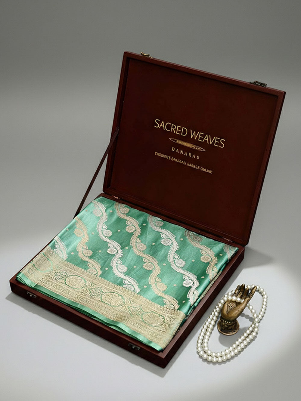 Mint Green Satin Sona Roopa Jaal Handloom Banarasi Saree