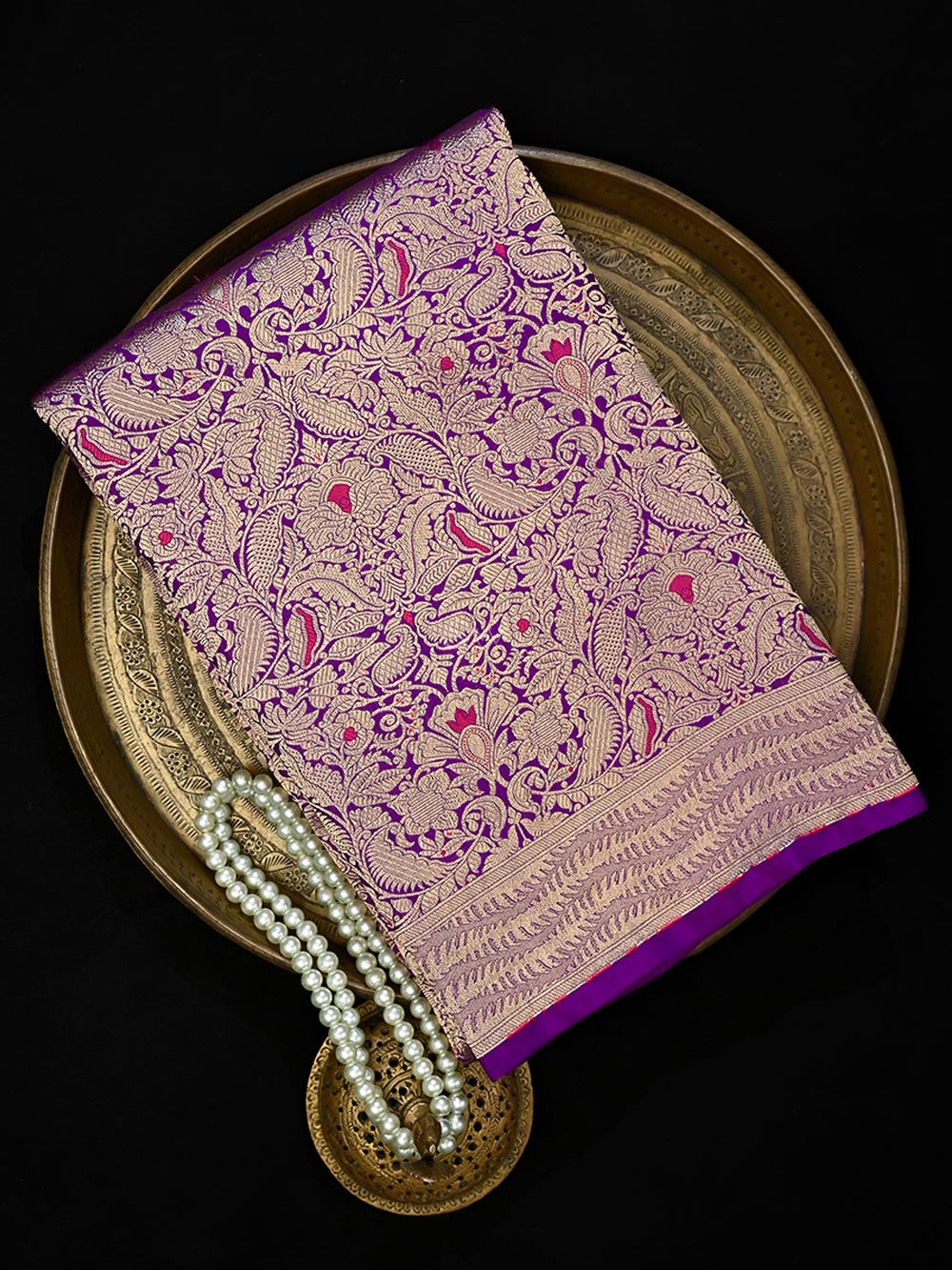 Purple Meenakari Silk Brocade Handloom Banarasi Saree - Sacred Weaves