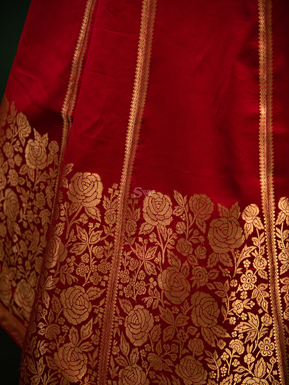 Red Satin Silk Handloom Banarasi Lehenga - Sacred Weaves