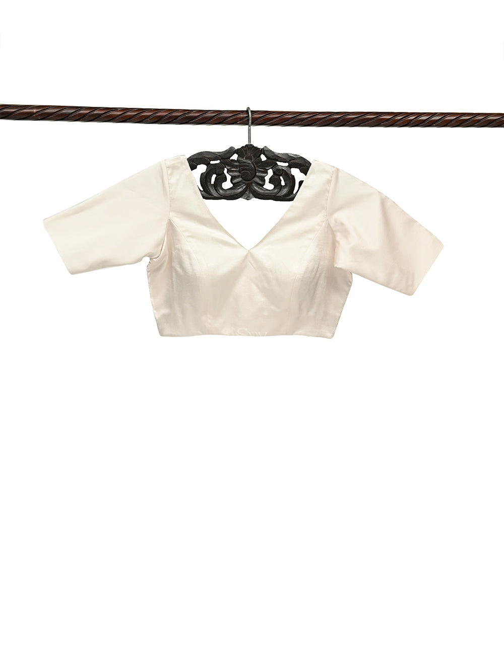 Cream Satin Silk Banarasi Ready-Made Blouse - Sacred Weaves