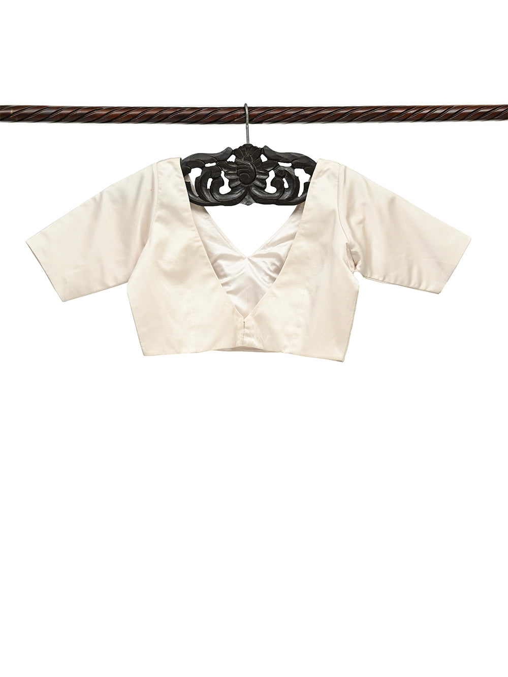 Cream Satin Silk Banarasi Ready-Made Blouse - Sacred Weaves