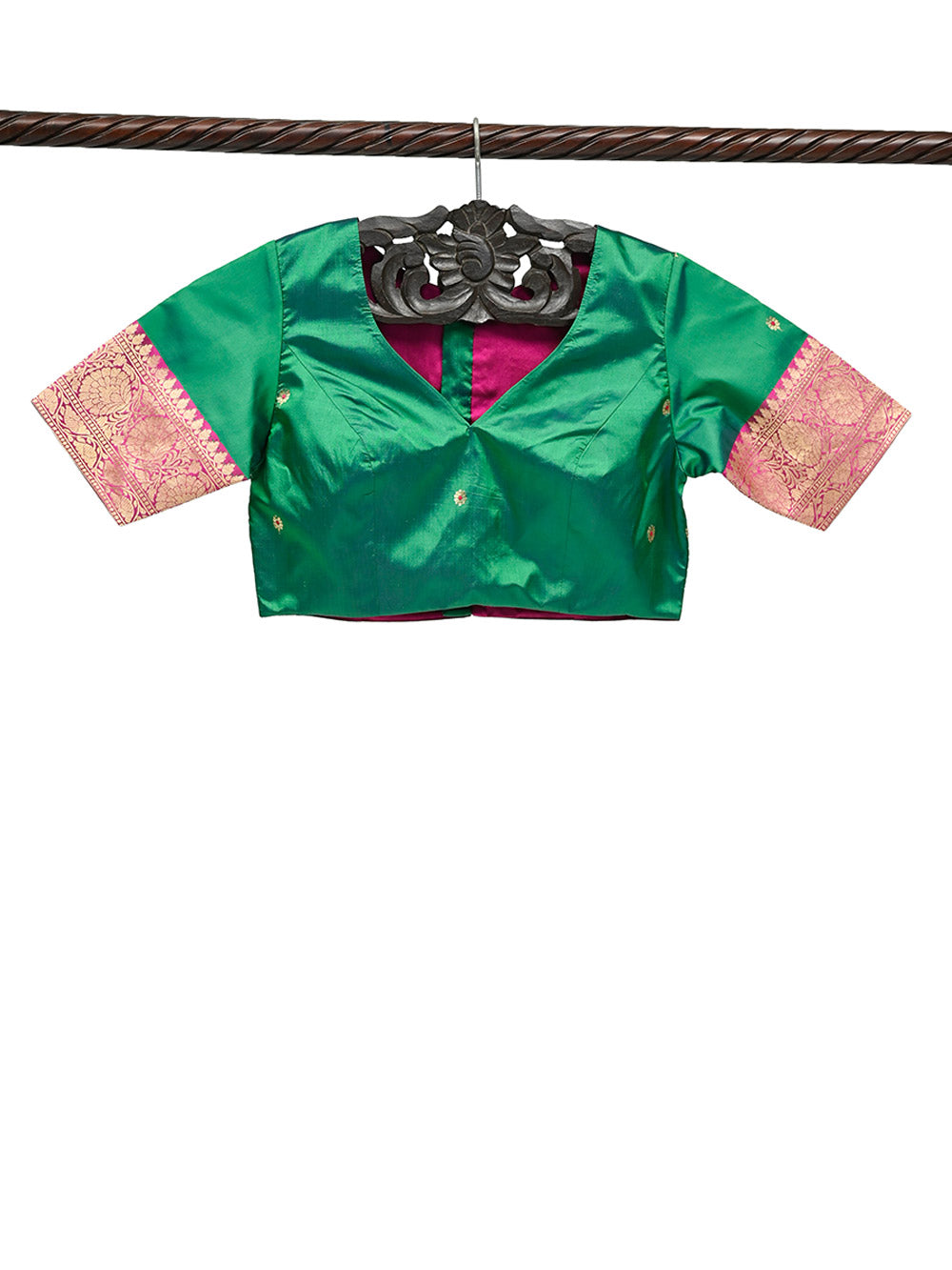 Bottle Green Katan Silk Banarasi Ready-Made Blouse