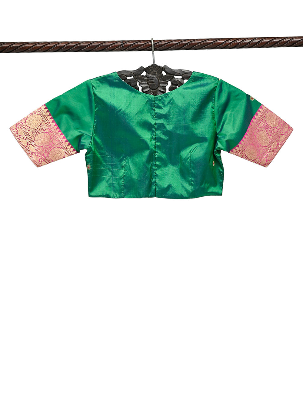 Bottle Green Katan Silk Banarasi Ready-Made Blouse