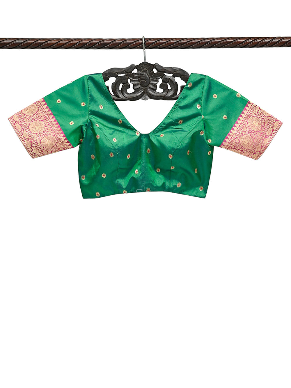 Bottle Green Katan Silk Banarasi Ready-Made Blouse