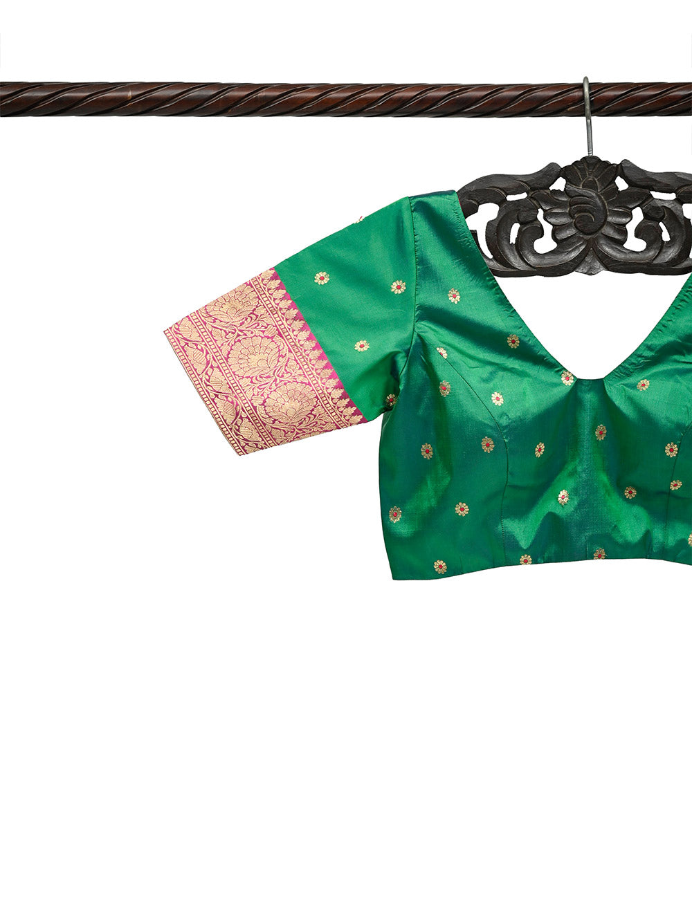 Bottle Green Katan Silk Banarasi Ready-Made Blouse