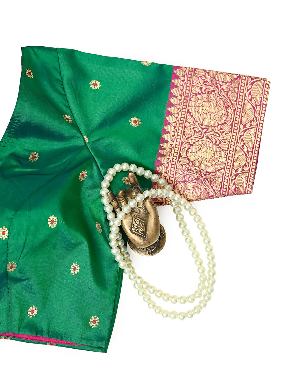 Bottle Green Katan Silk Banarasi Ready-Made Blouse
