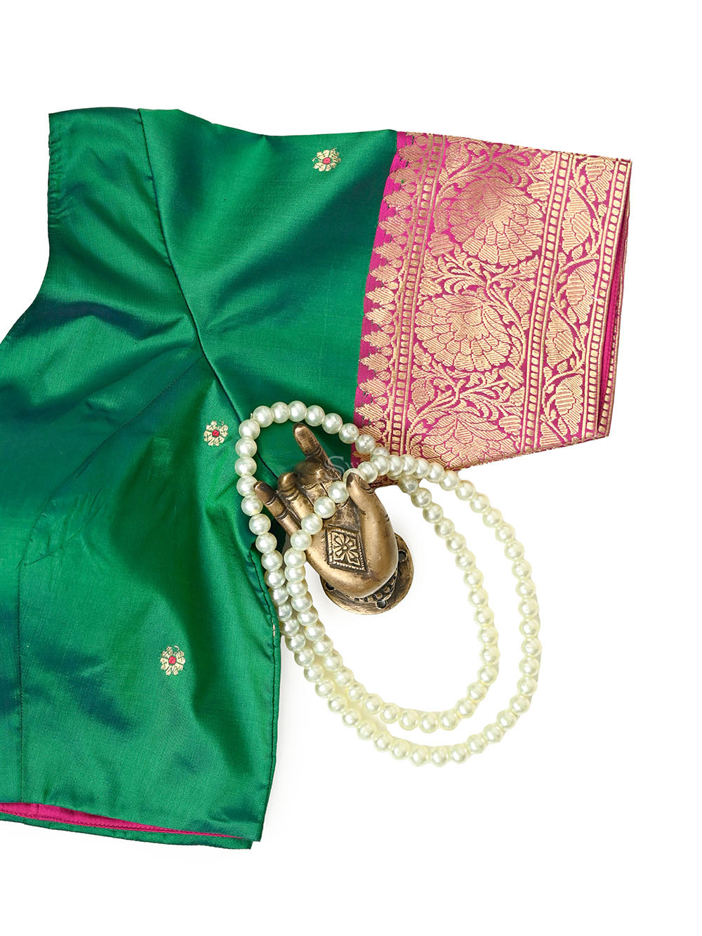 Bottle Green Katan Silk Banarasi Ready-Made Blouse