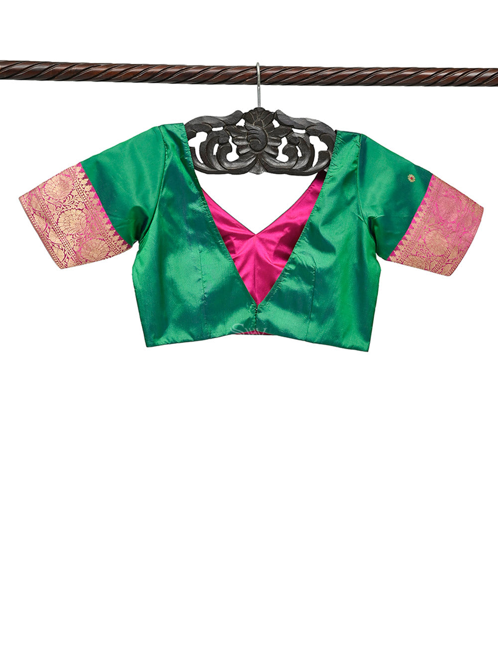 Bottle Green Katan Silk Banarasi Ready-Made Blouse