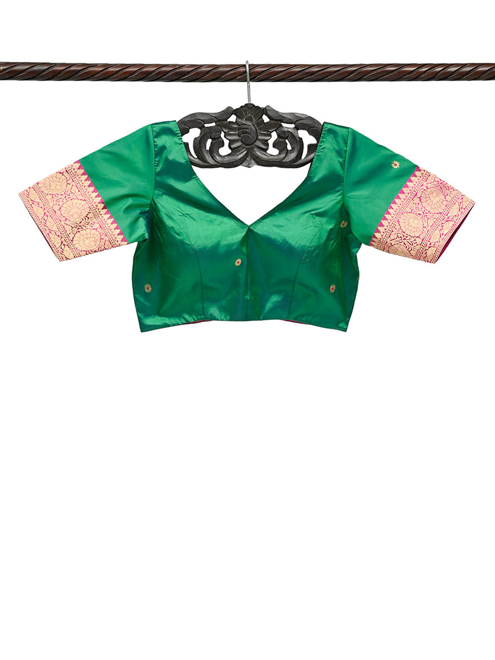 Bottle Green Katan Silk Banarasi Ready-Made Blouse