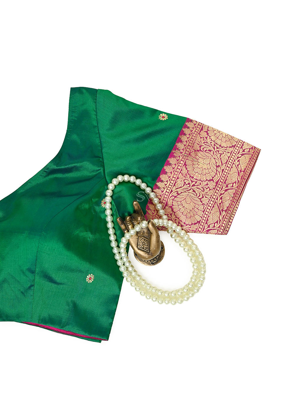 Bottle Green Katan Silk Banarasi Ready-Made Blouse