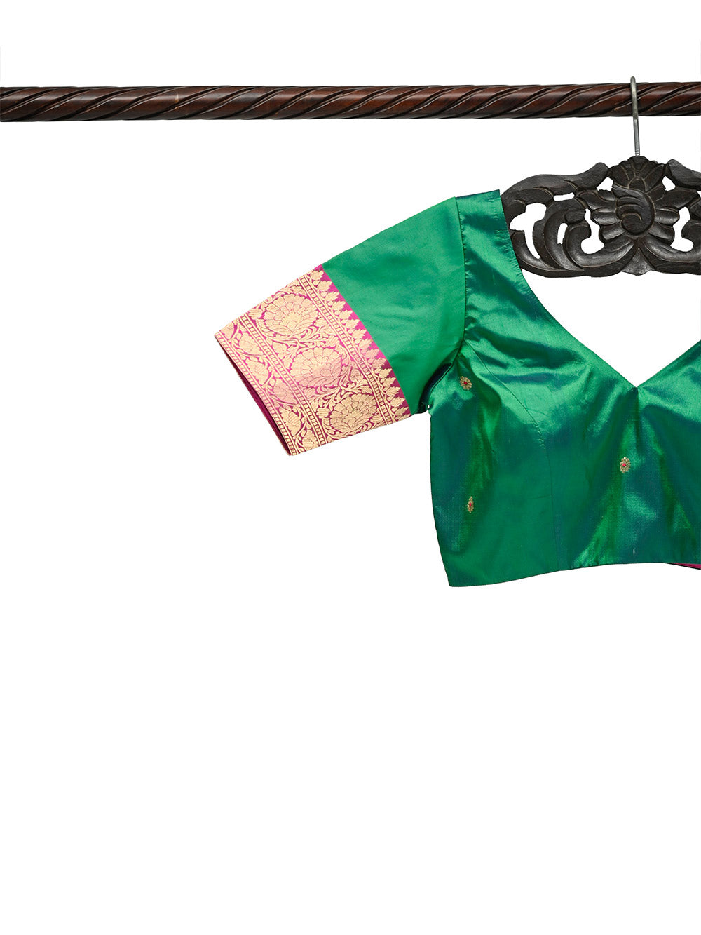 Bottle Green Katan Silk Banarasi Ready-Made Blouse