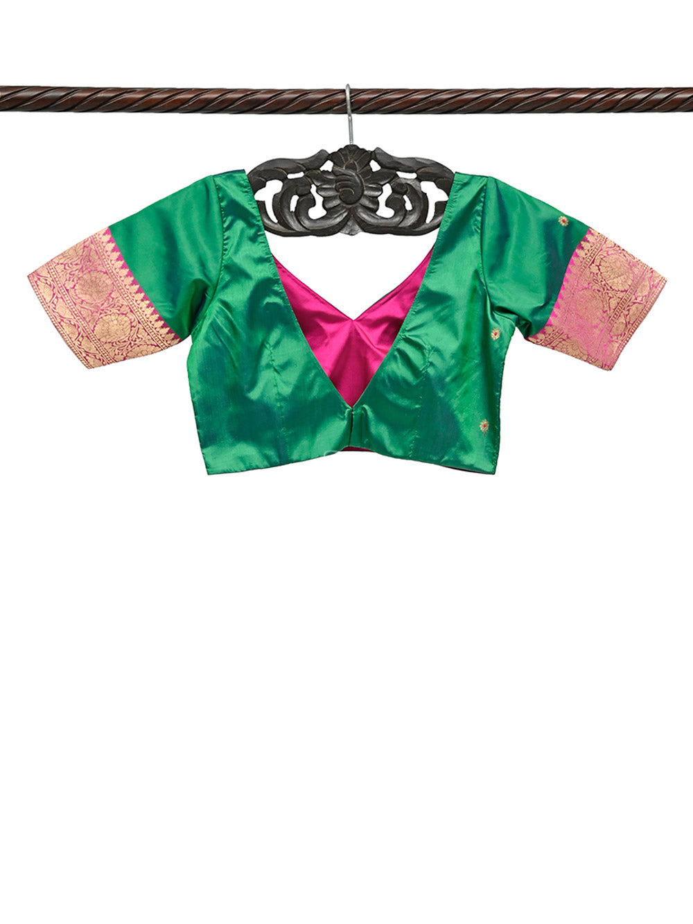Bottle Green Katan Silk Banarasi Ready-Made Blouse