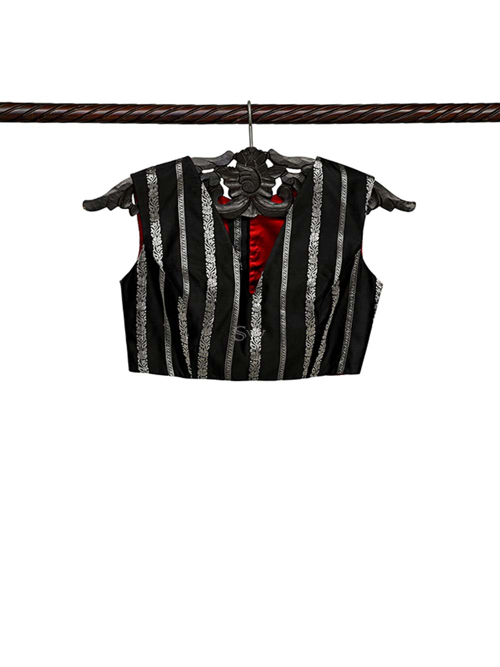 Black Silk Banarasi Ready-Made Blouse - Sacred Weaves