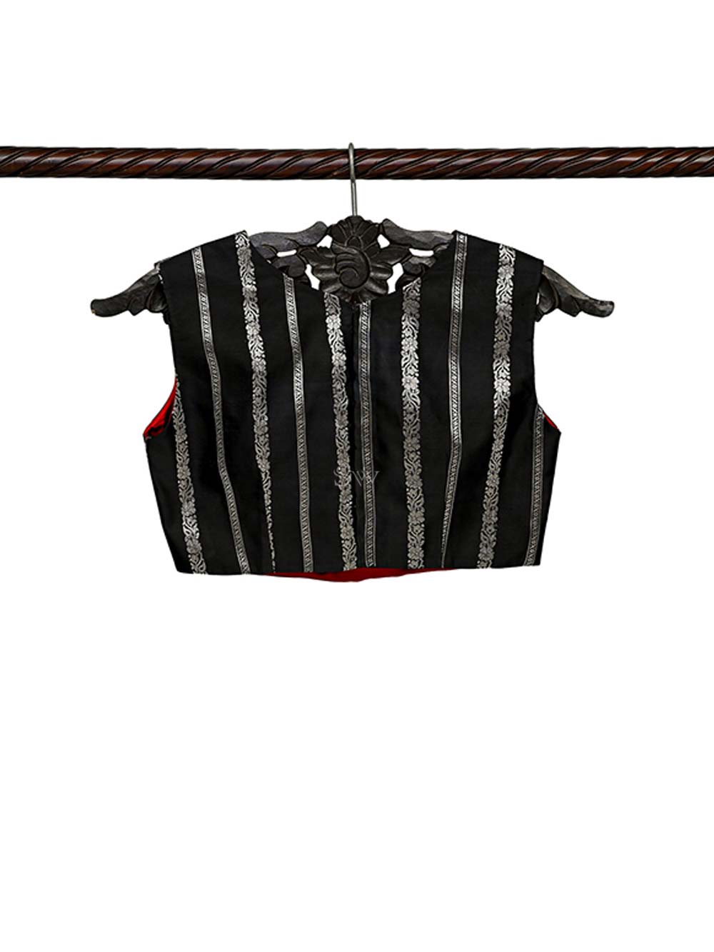 Black Silk Banarasi Ready-Made Blouse - Sacred Weaves