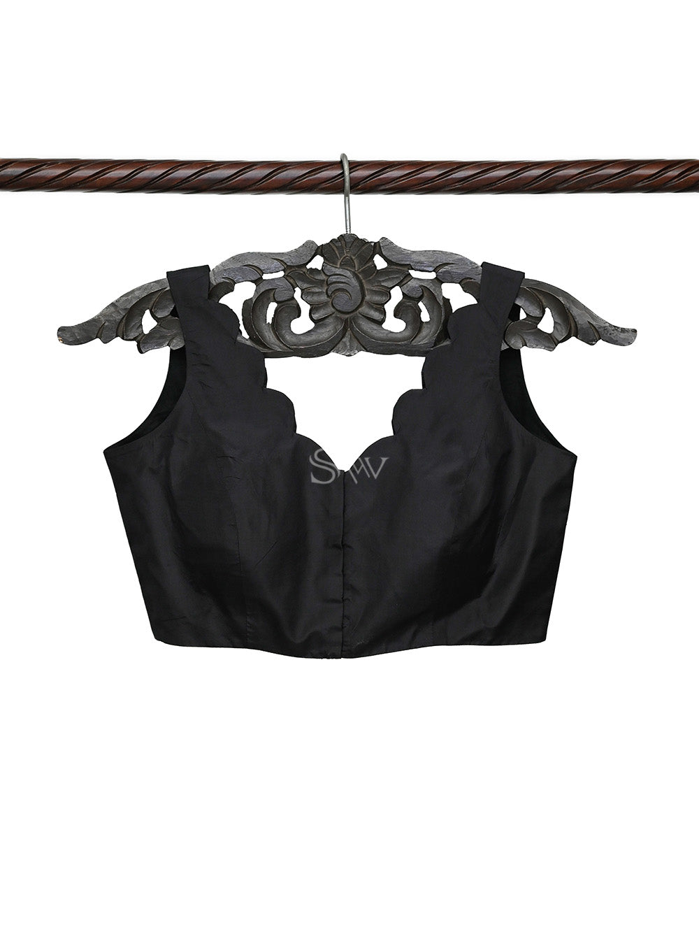 Black Katan Silk Banarasi Ready-Made Blouse - Sacred Weaves